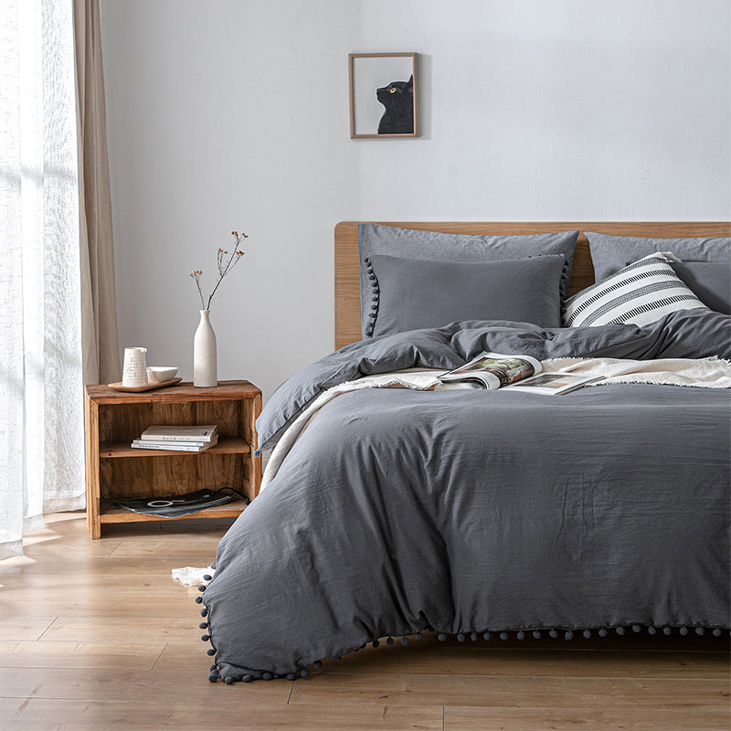 Washed Cotton Solid Color Bedding Three-Piece Set