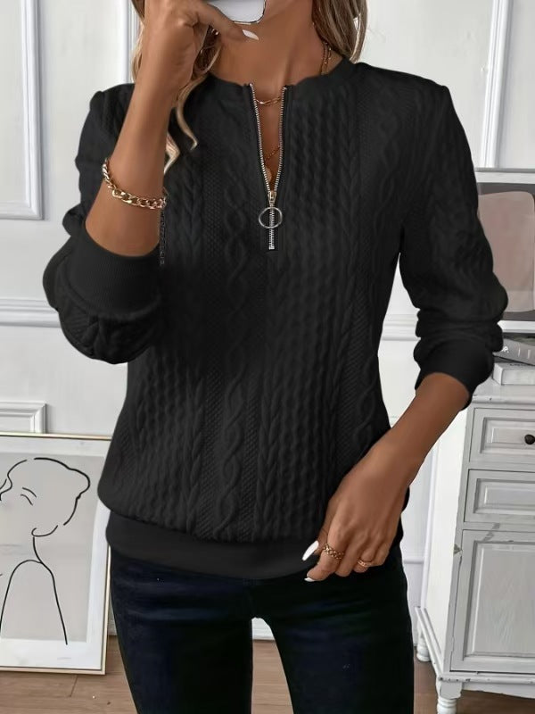 Womens Zipper Front Sweatshirt Long Sleeve Pullover