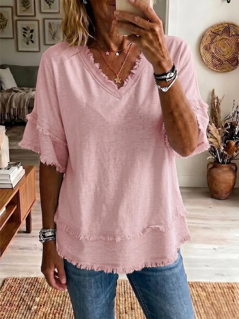 Womens V-Neck Short Sleeve Pullover Shirt