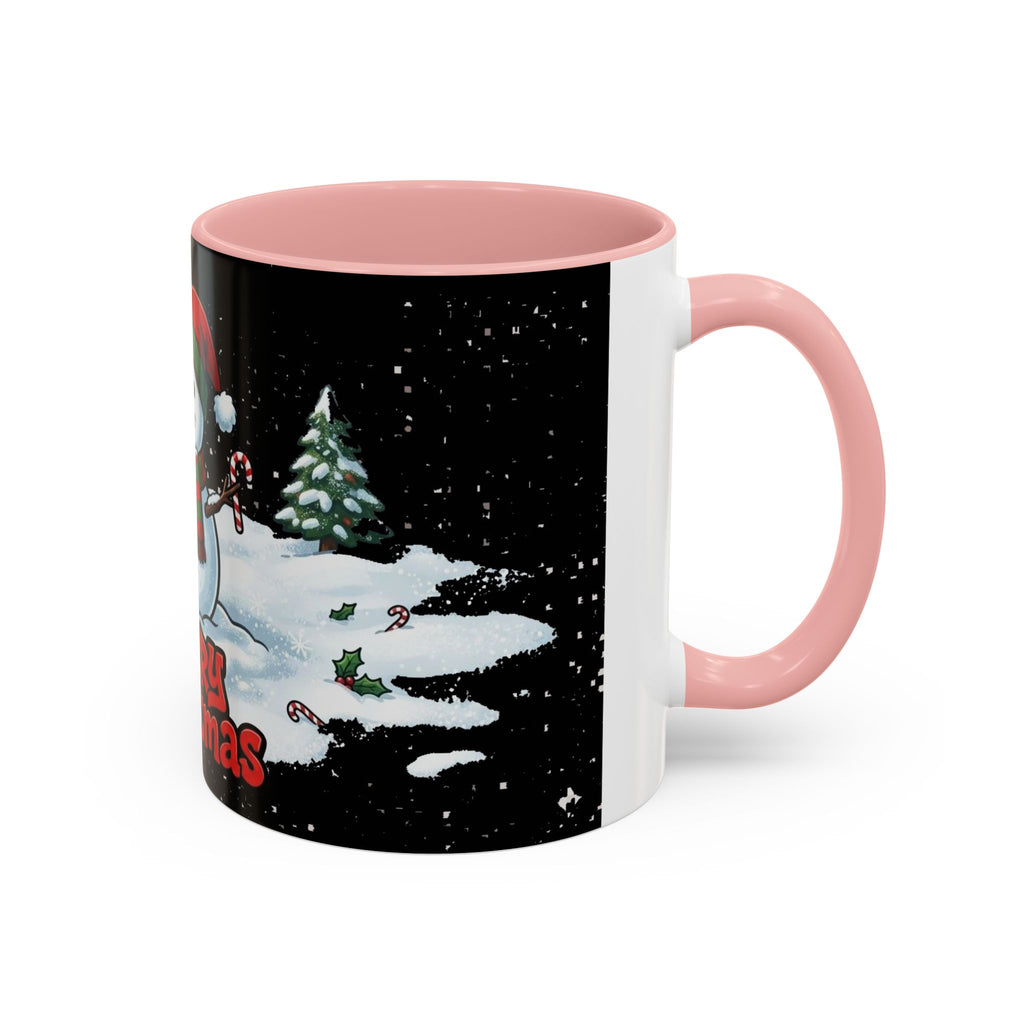 Merry Christmas Snowman Accent Coffee Mug — Festive Holiday 11/15oz