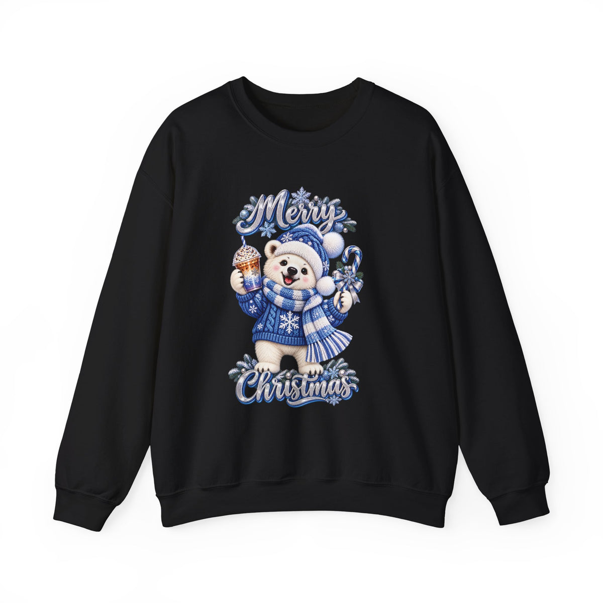 Christmas Bear Sweatshirt — Merry Christmas Blue Holiday Crewneck