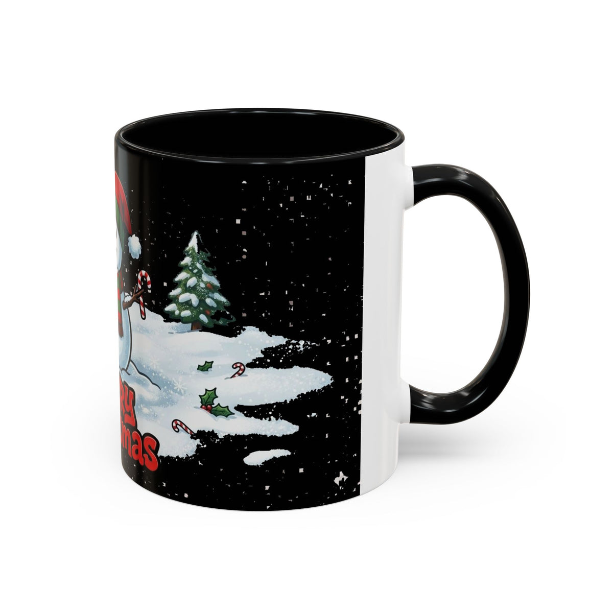 Merry Christmas Snowman Accent Coffee Mug — Festive Holiday 11/15oz
