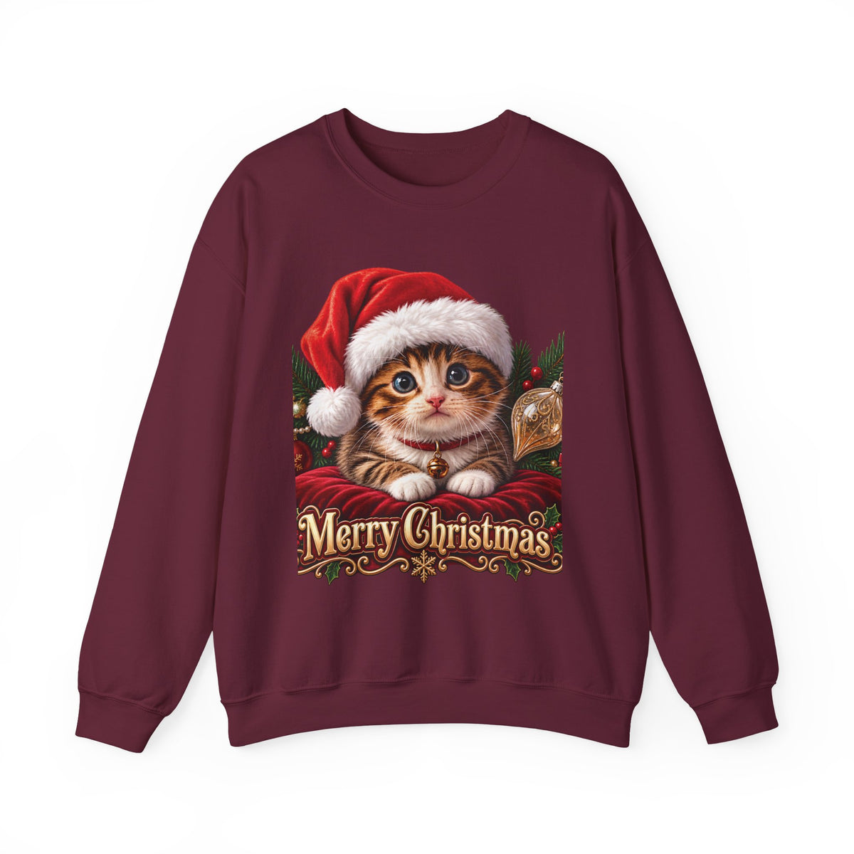 Christmas Kitten Crewneck Sweatshirt — "Merry Christmas" Holiday Cat Sweater