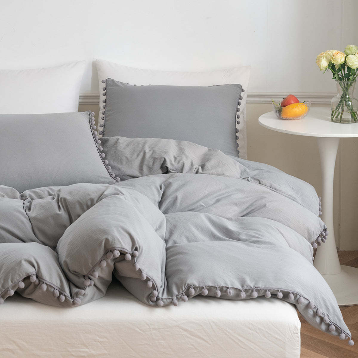 Washed Cotton Solid Color Bedding Three-Piece Set