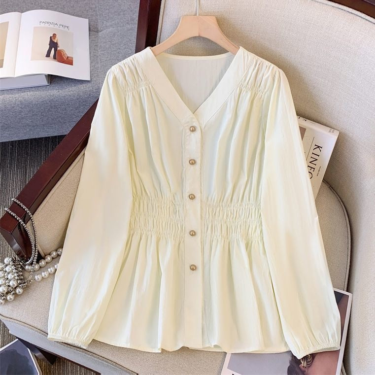 Plus Size Long Sleeve Shirt with Drawstring Waist