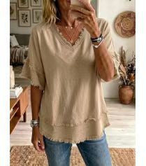 Womens V-Neck Short Sleeve Pullover Shirt