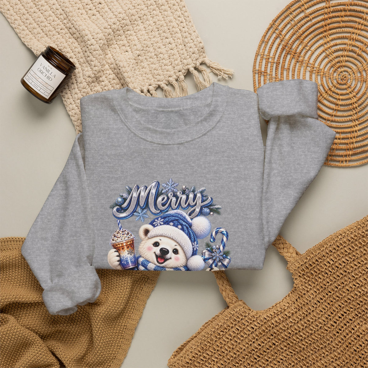Christmas Bear Sweatshirt — Merry Christmas Blue Holiday Crewneck