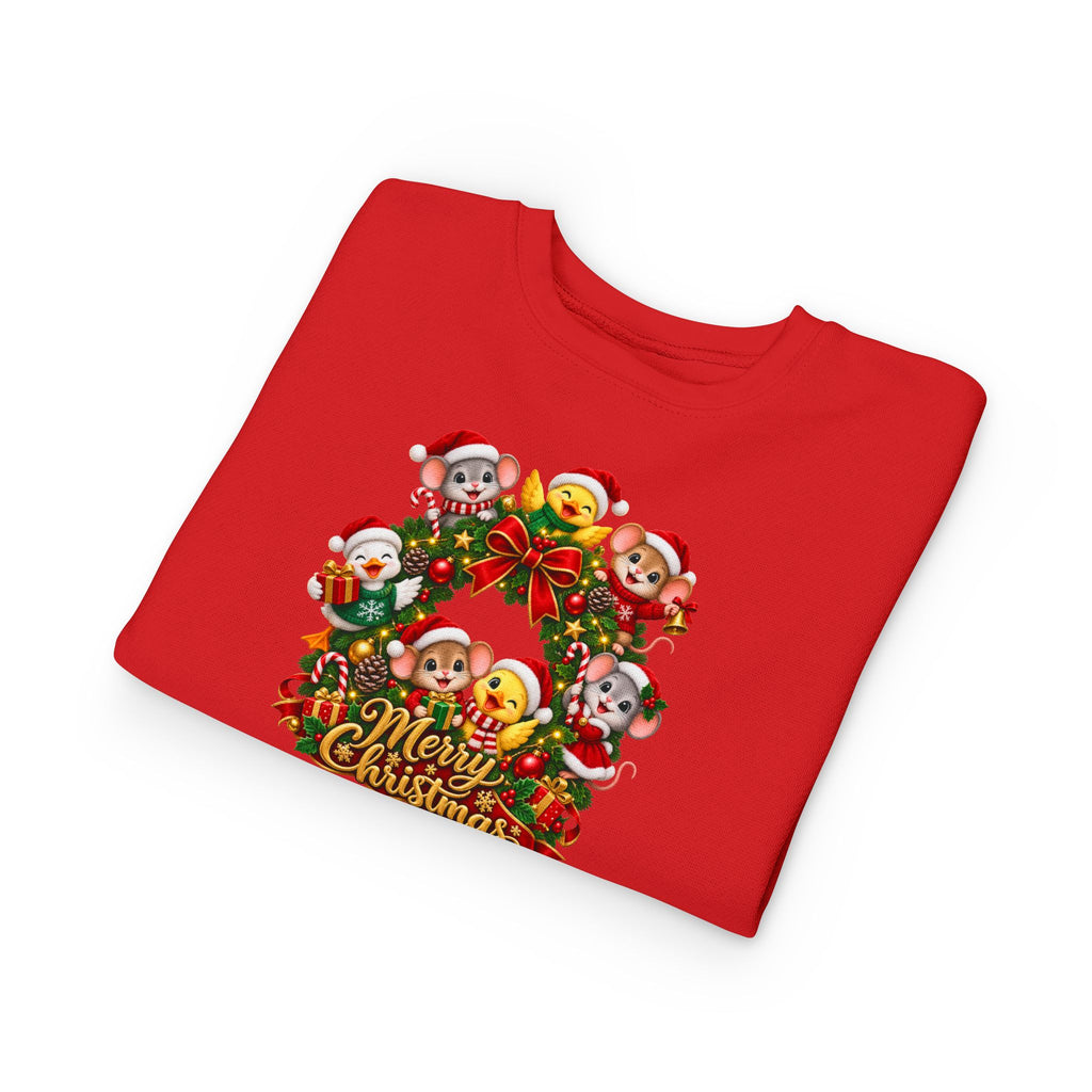 Toddler Sweatshirt — Merry Christmas Animal Wreath Holiday Crewneck