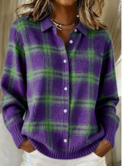 Sweater women's sweater top shirt collar check