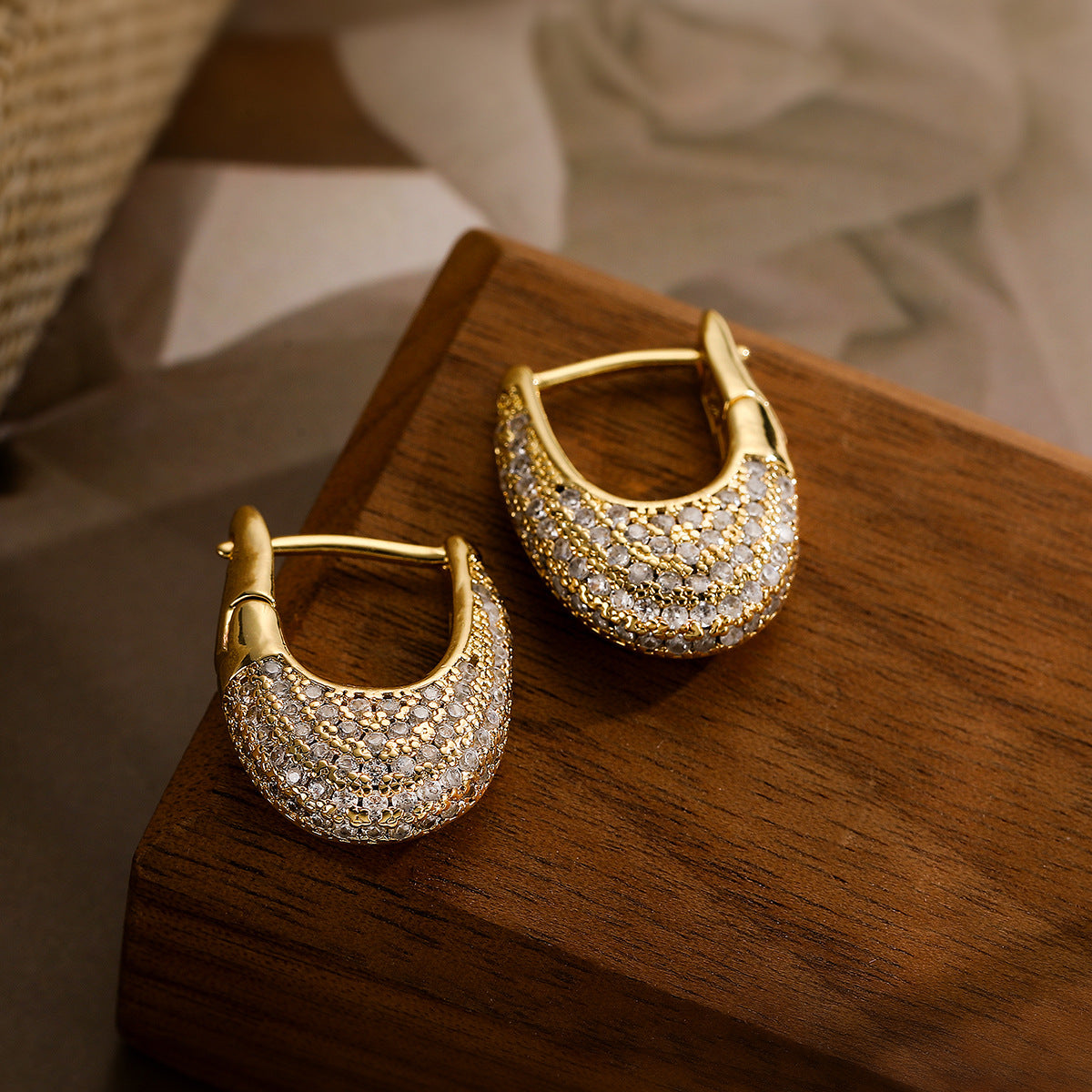 U-Shaped Gold Plated Zircon Earrings