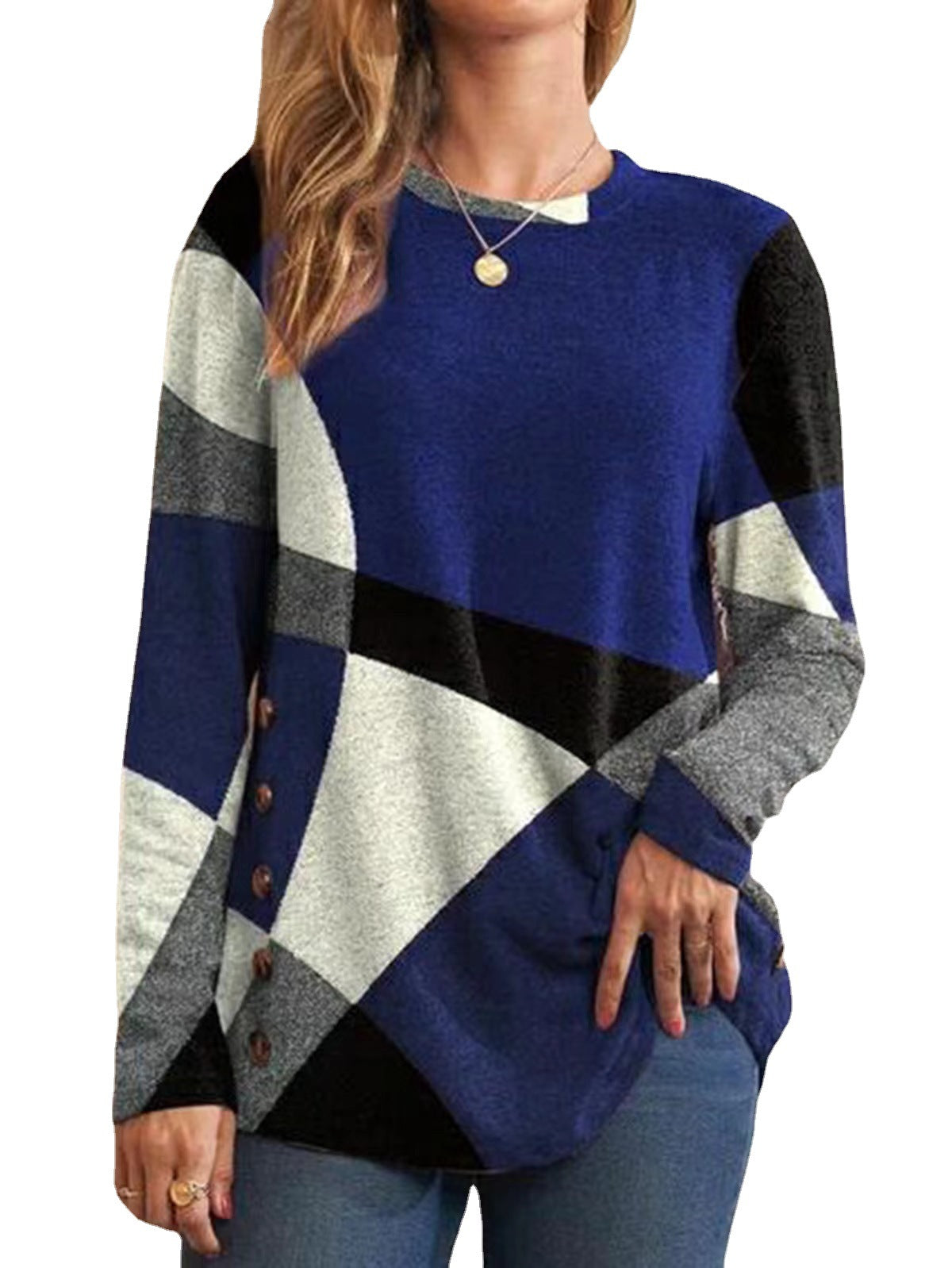 Womens French Cashmere Blend Printed Long Sleeve T-shirt