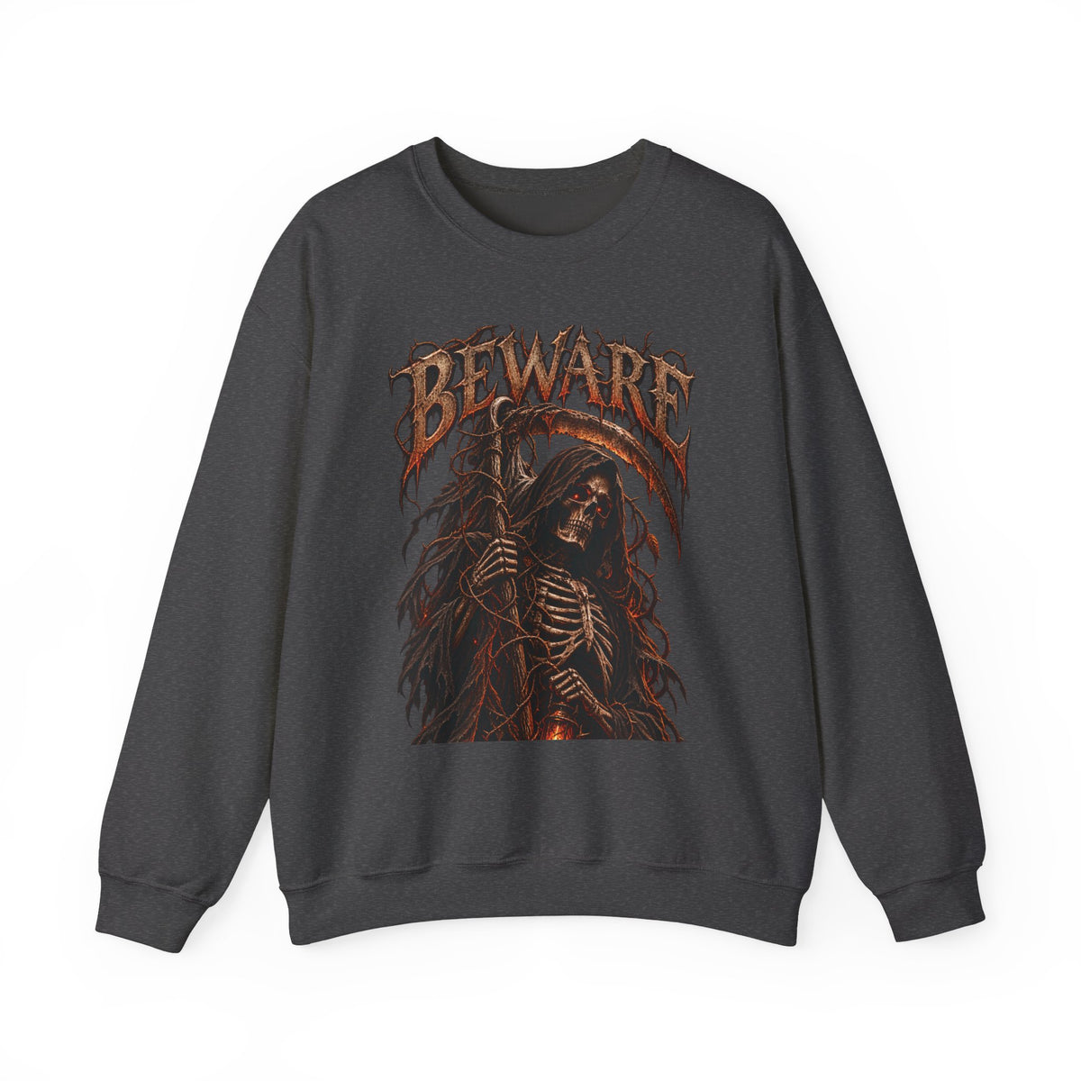 Beware Grim Reaper Sweatshirt — Gothic Skeleton Crewneck