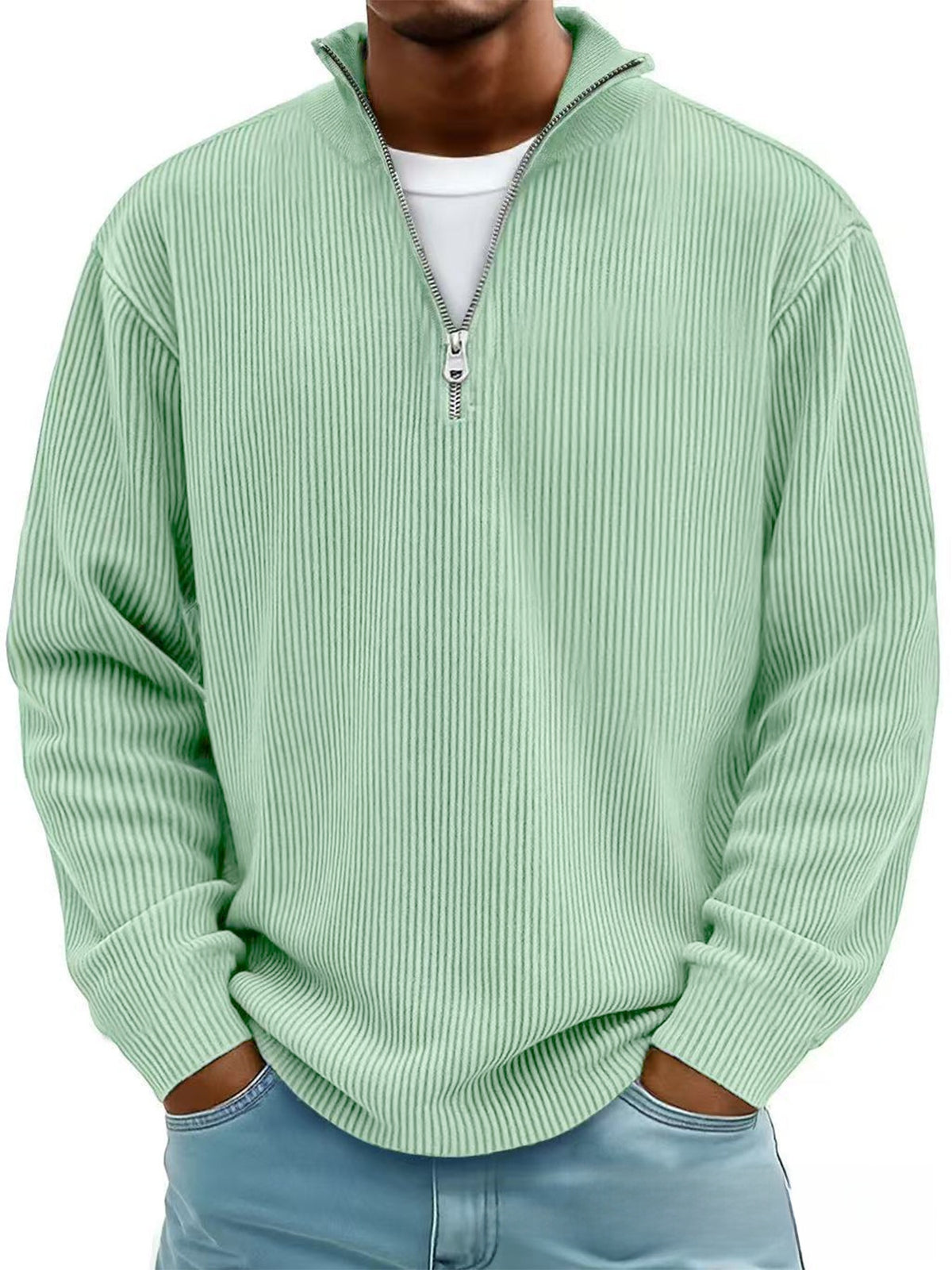 Casual stand collar zipper corduroy long sleeves