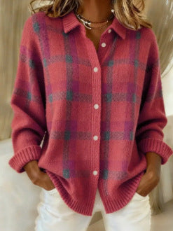 Sweater women's sweater top shirt collar check