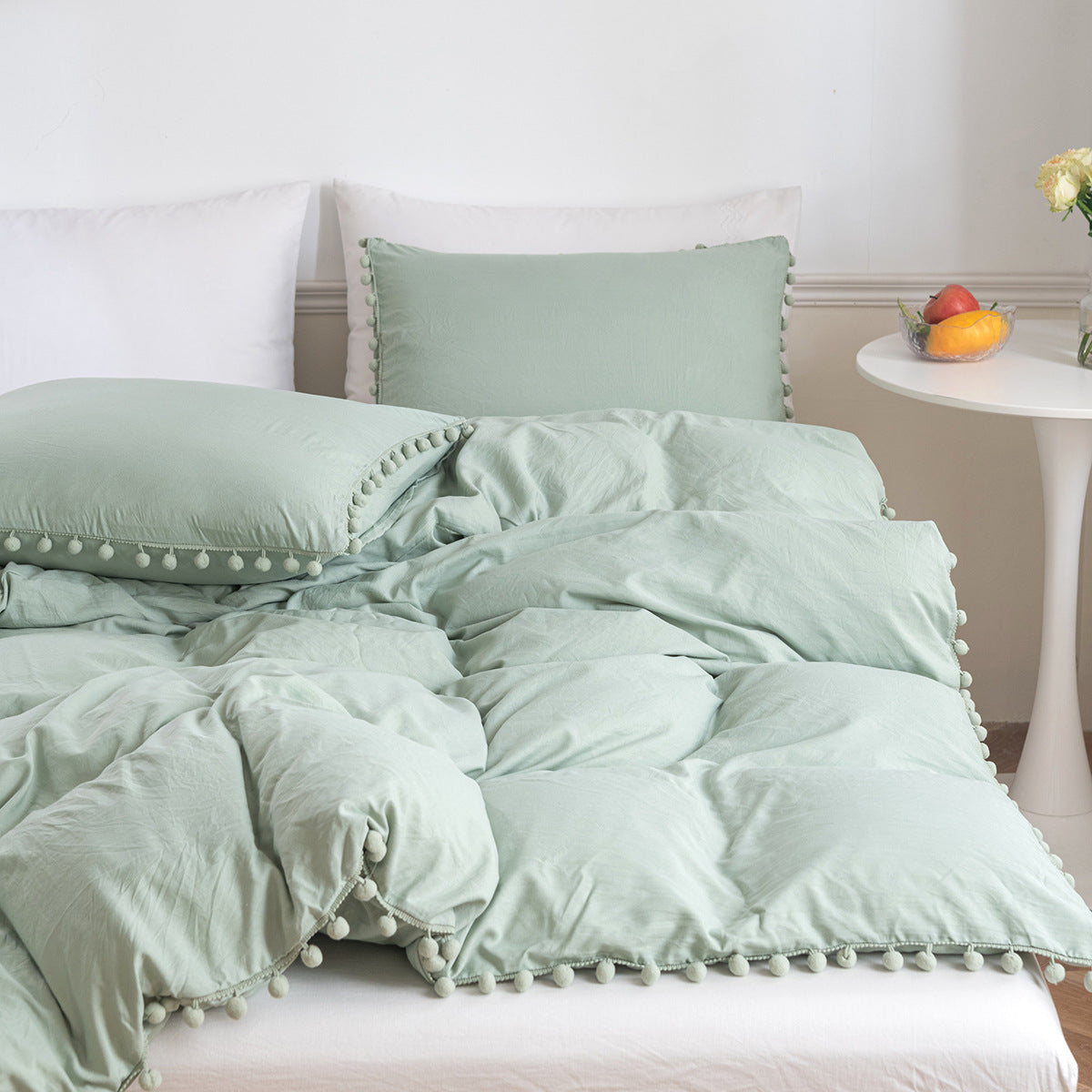 Washed Cotton Solid Color Bedding Three-Piece Set