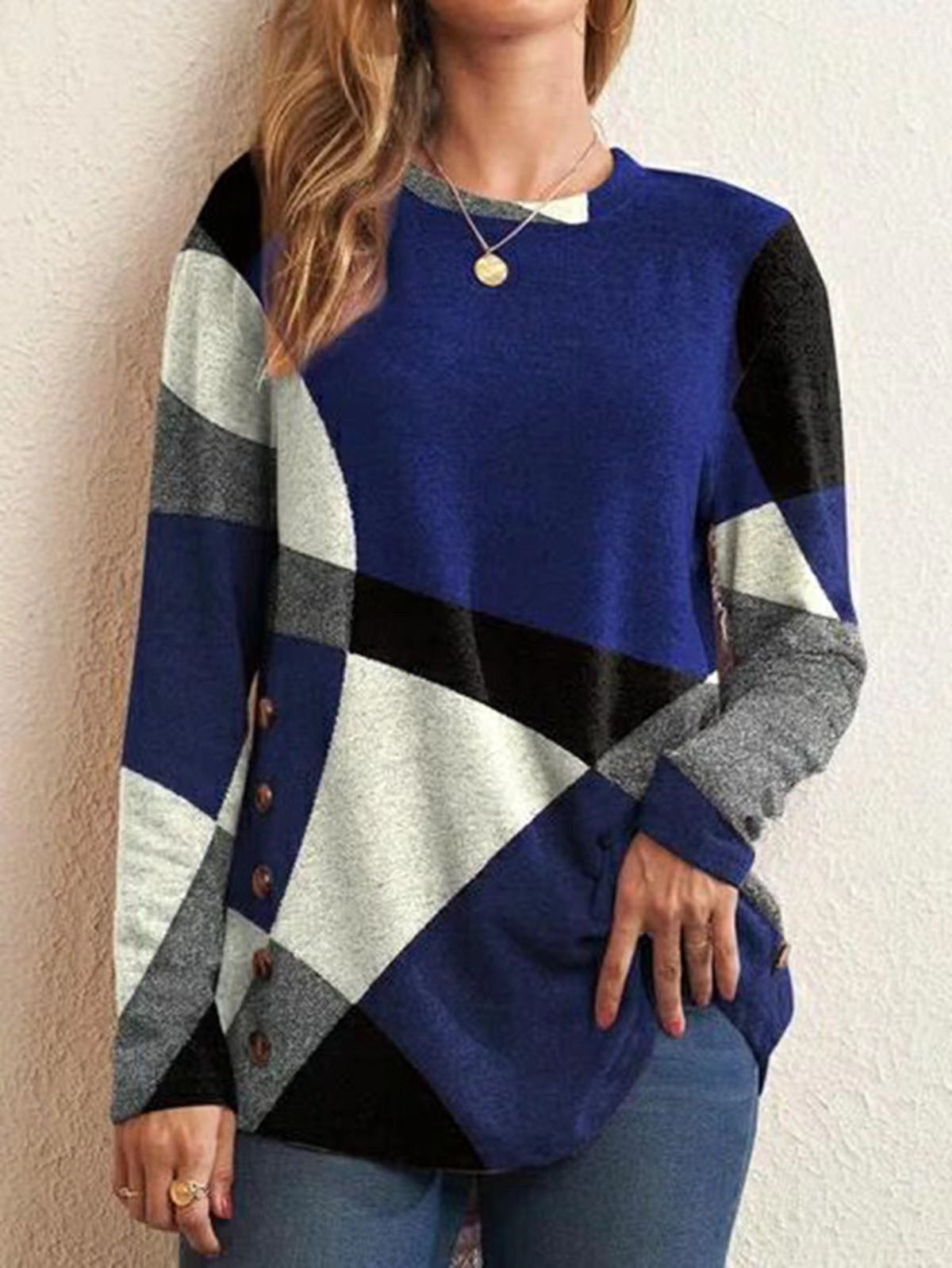 Womens French Cashmere Blend Printed Long Sleeve T-shirt