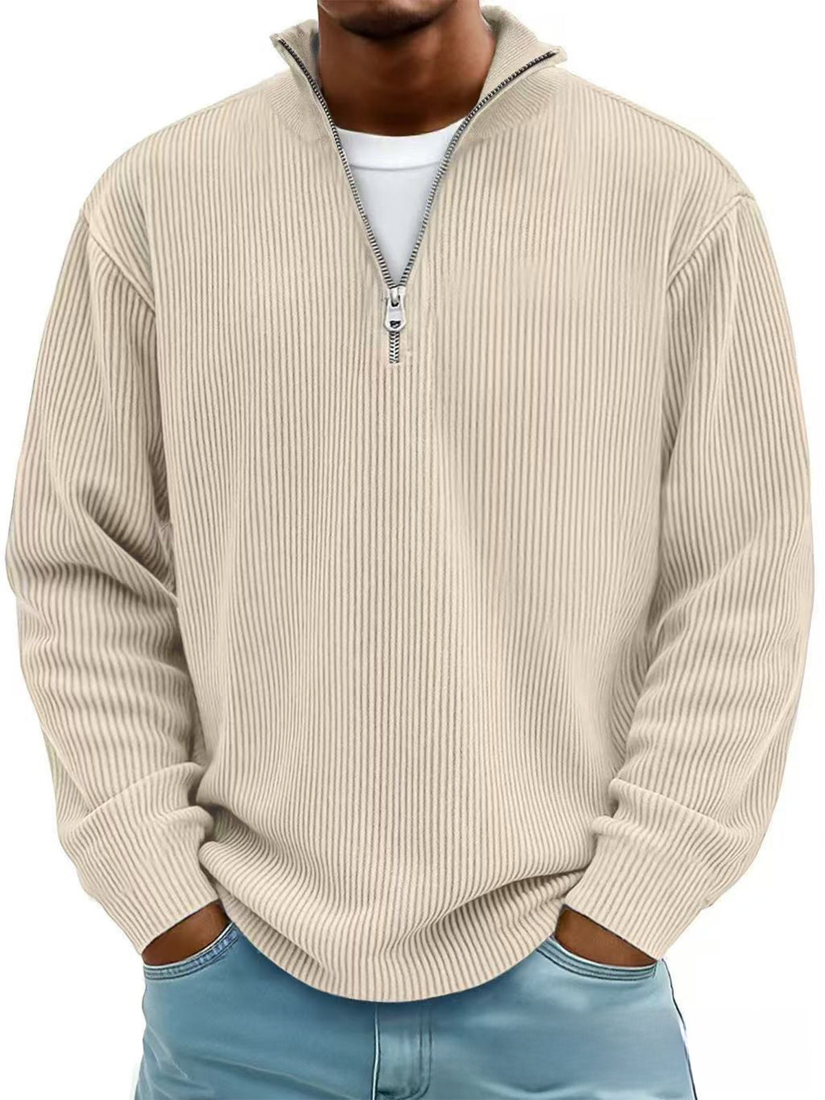 Casual stand collar zipper corduroy long sleeves