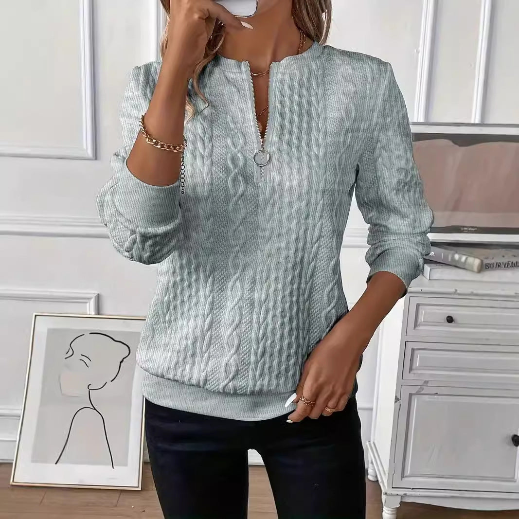 Womens Zipper Front Sweatshirt Long Sleeve Pullover