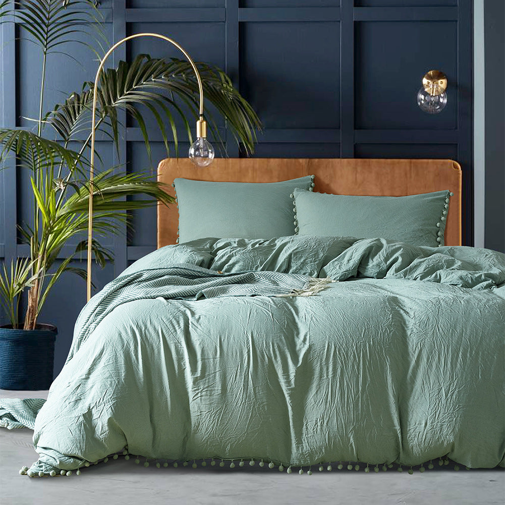 Washed Cotton Solid Color Bedding Three-Piece Set
