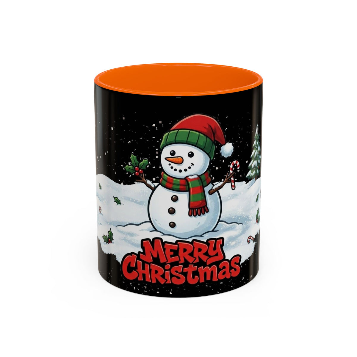 Merry Christmas Snowman Accent Coffee Mug — Festive Holiday 11/15oz