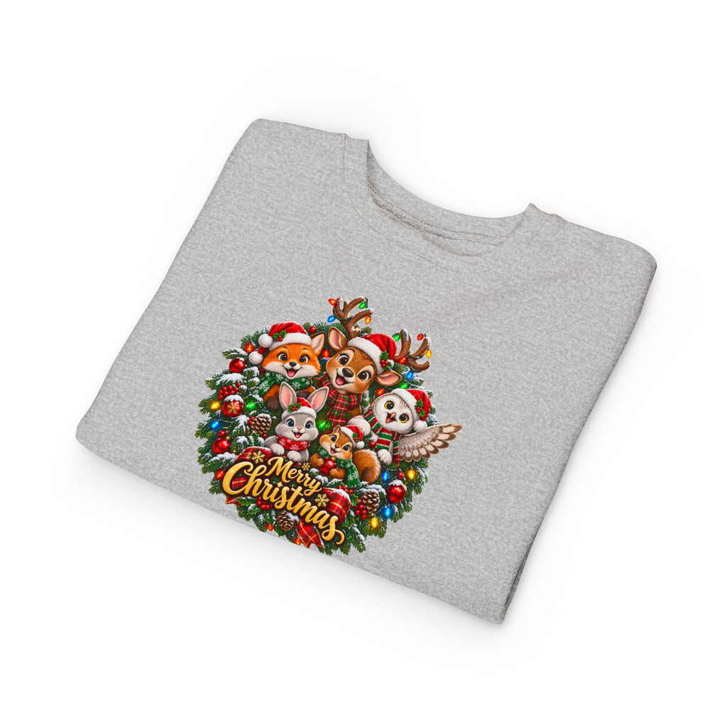 Toddler Christmas Sweatshirt — Cute Woodland Animals "Merry Christmas" Holiday Crewneck