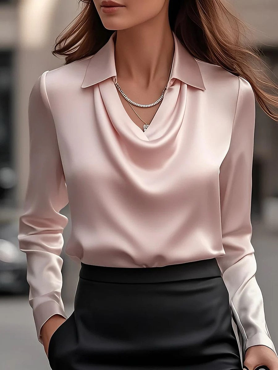 Elegant Long Sleeve Satin Swing Collar Shirt