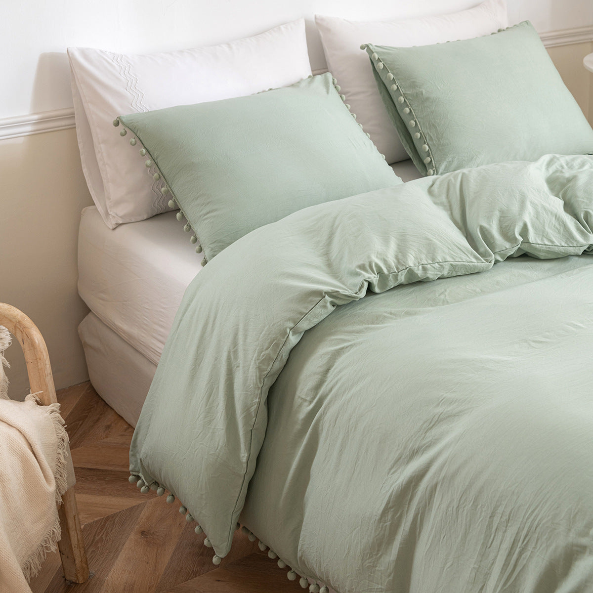 Washed Cotton Solid Color Bedding Three-Piece Set