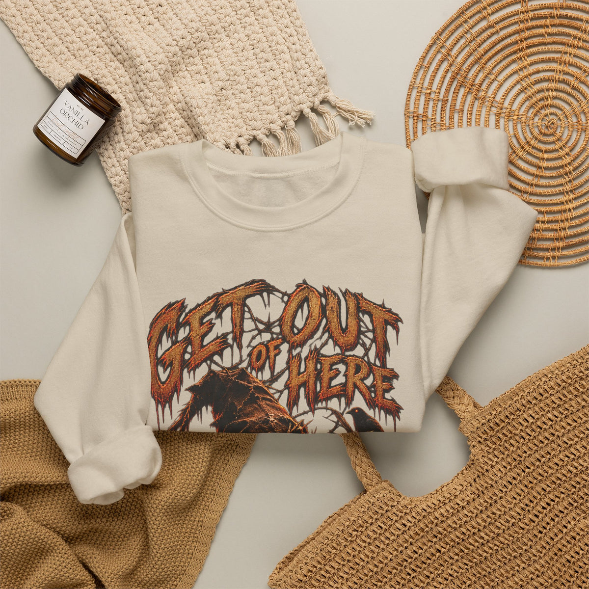 Scarecrow 'Get Out of Here' Graphic Sweatshirt — Halloween Horror Crewneck