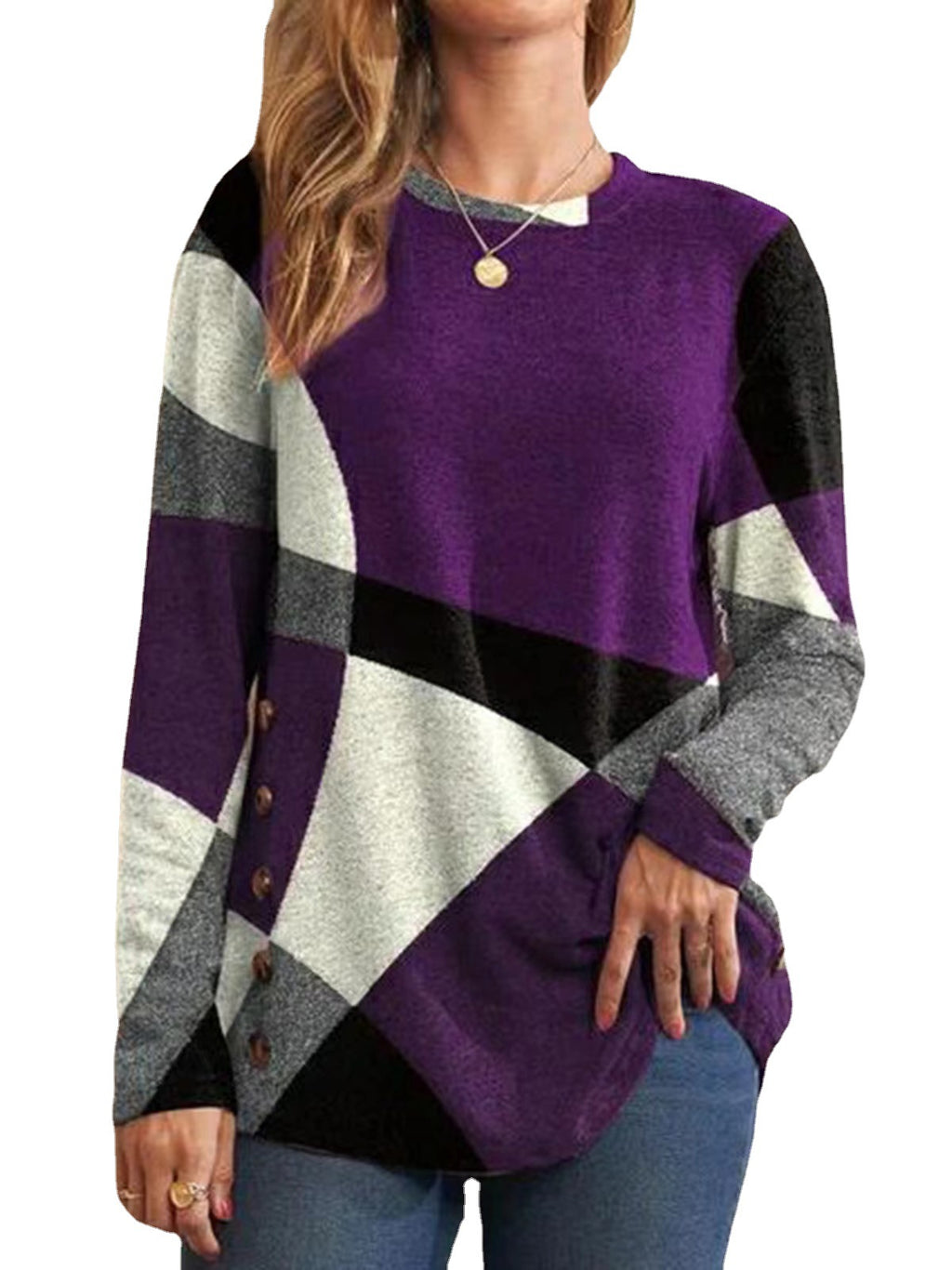 Womens French Cashmere Blend Printed Long Sleeve T-shirt