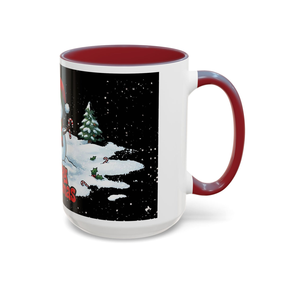 Merry Christmas Snowman Accent Coffee Mug — Festive Holiday 11/15oz