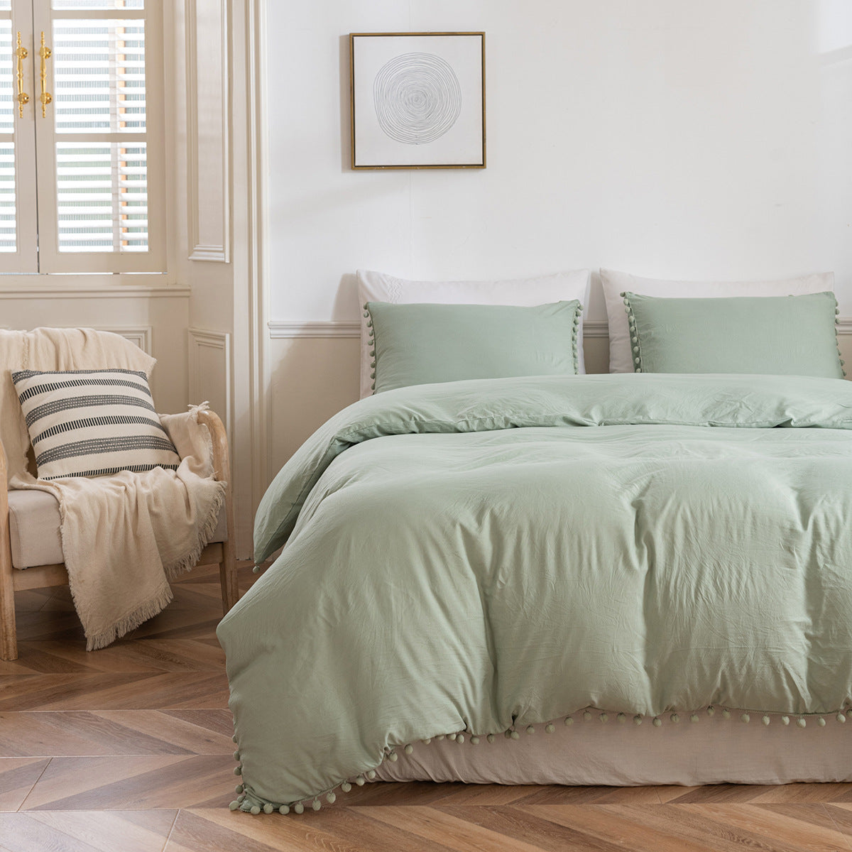 Washed Cotton Solid Color Bedding Three-Piece Set