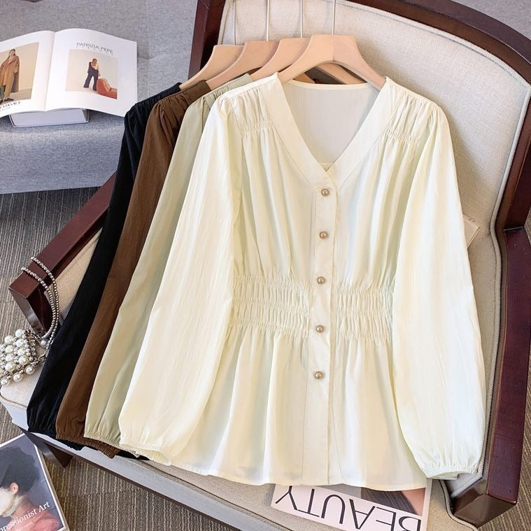 Plus Size Long Sleeve Shirt with Drawstring Waist