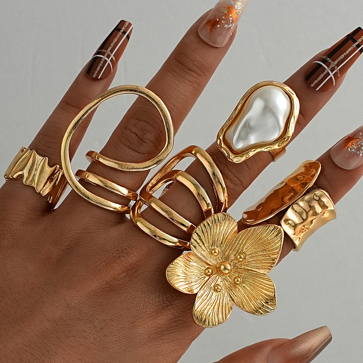 Stackable Gemstone Pearl Open Wide Rings for Women