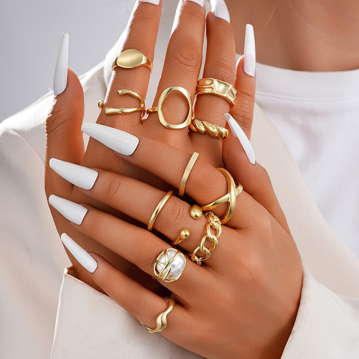 Stackable Gemstone Pearl Open Wide Rings for Women