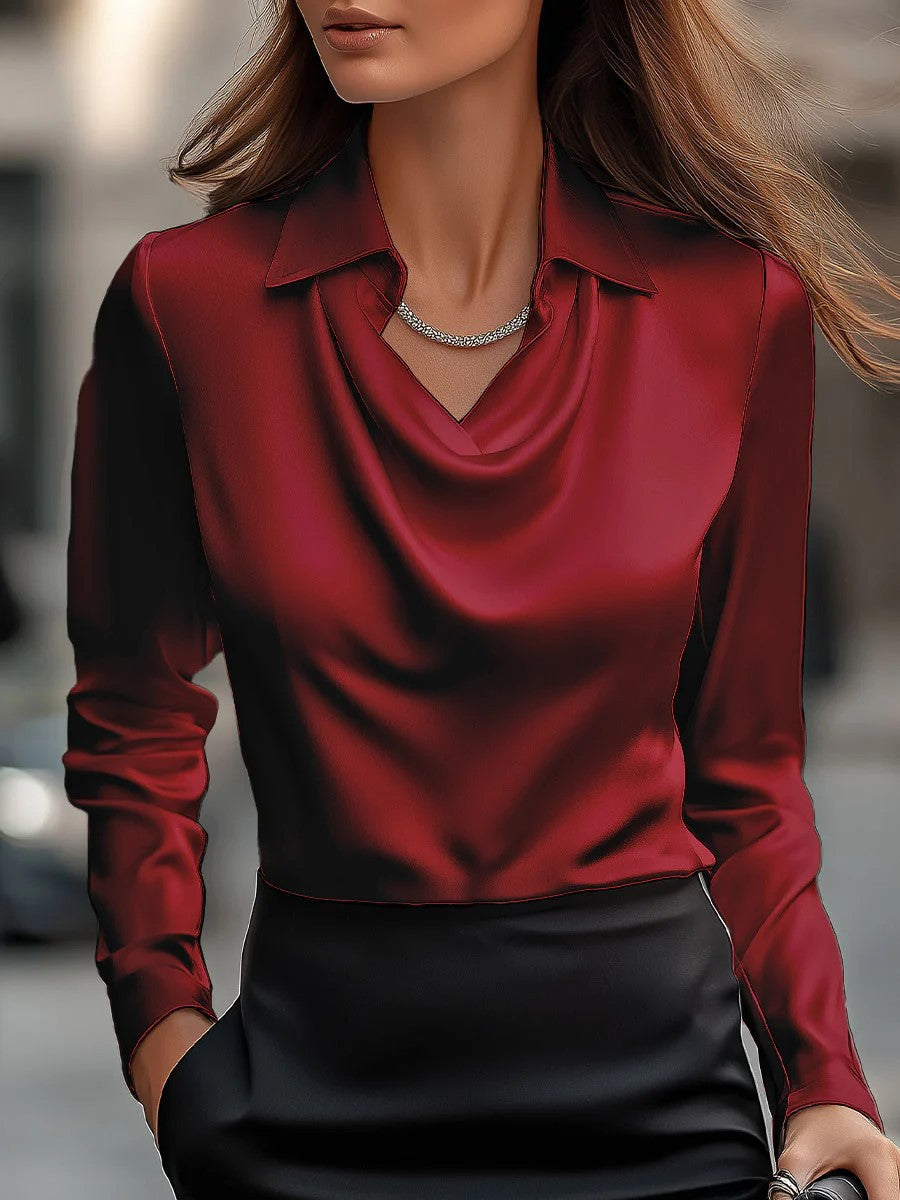 Elegant Long Sleeve Satin Swing Collar Shirt