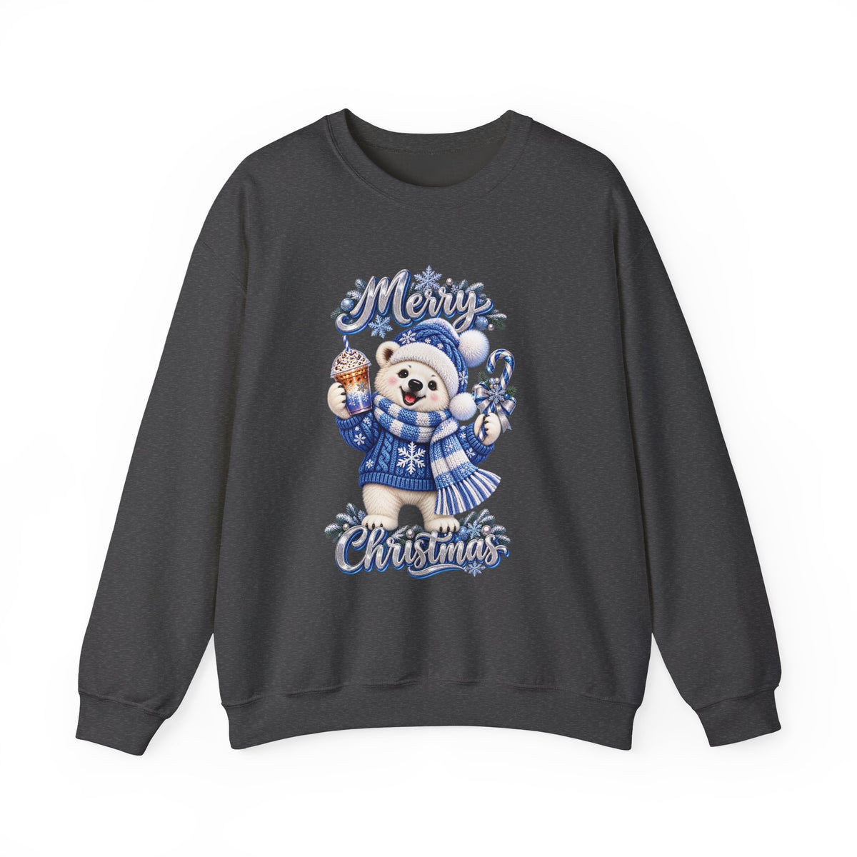Christmas Bear Sweatshirt — Merry Christmas Blue Holiday Crewneck