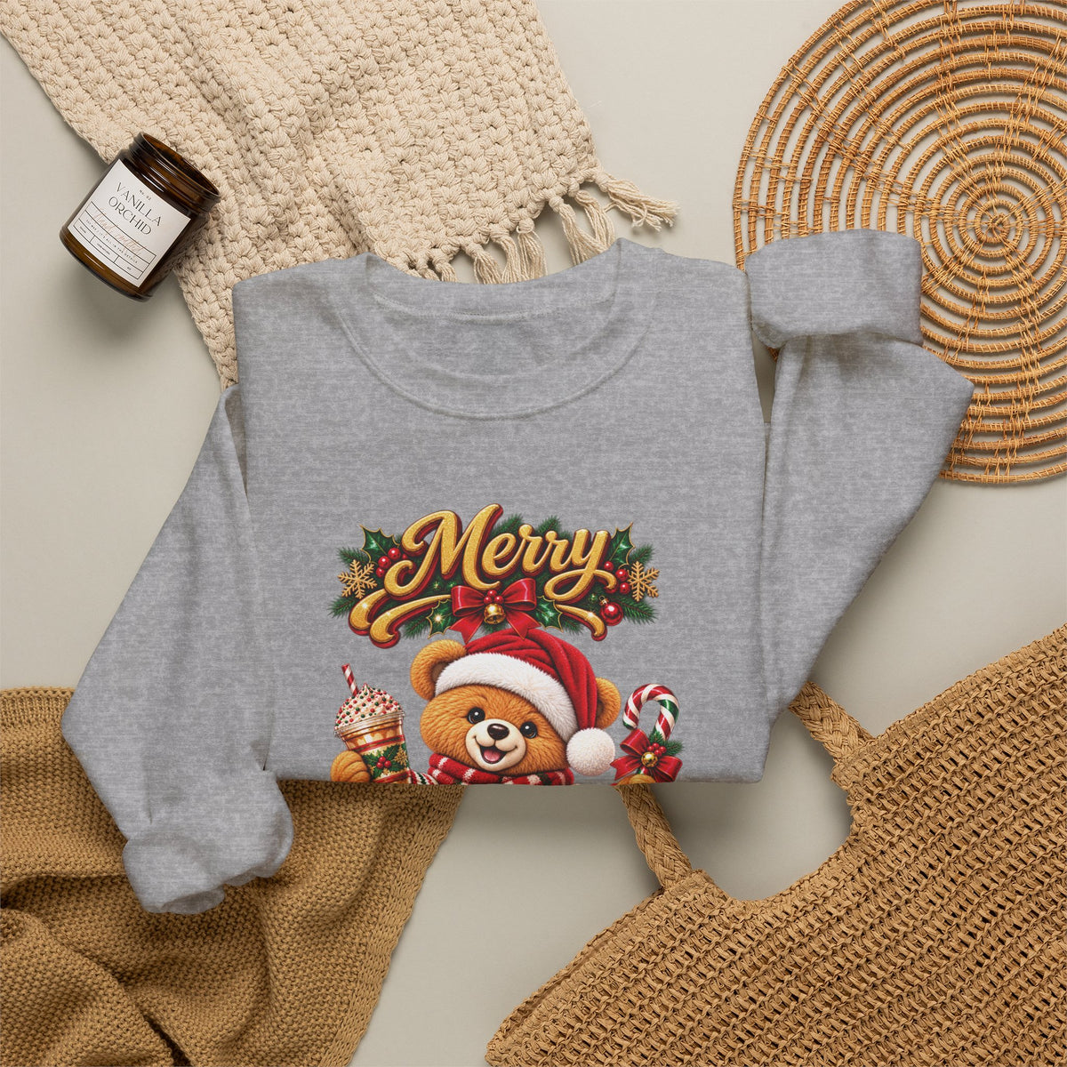 Christmas Bear Crewneck Sweatshirt — "Merry Christmas" Holiday Sweater
