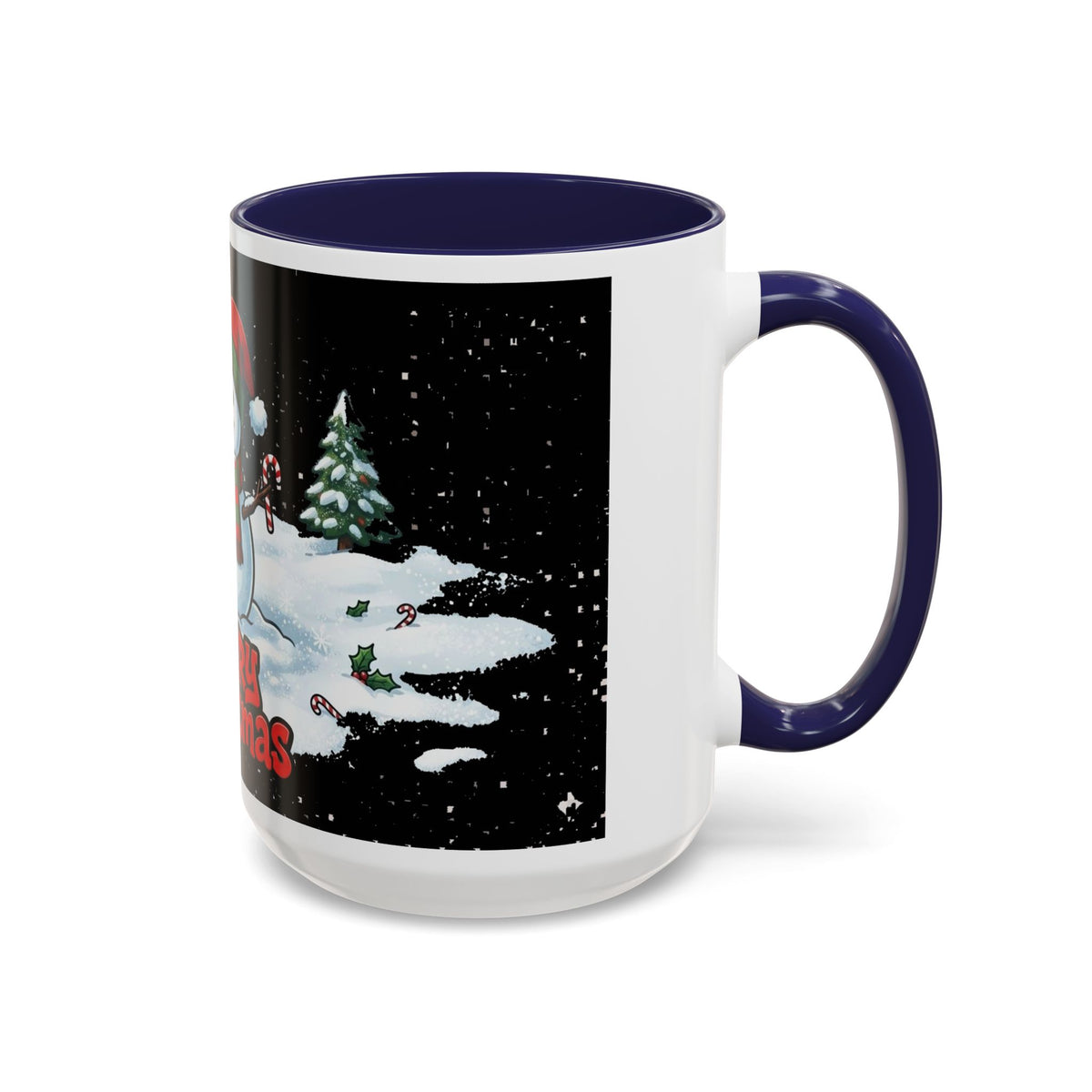 Merry Christmas Snowman Accent Coffee Mug — Festive Holiday 11/15oz