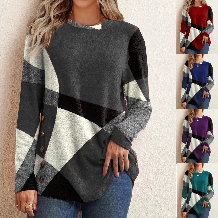 Womens French Cashmere Blend Printed Long Sleeve T-shirt