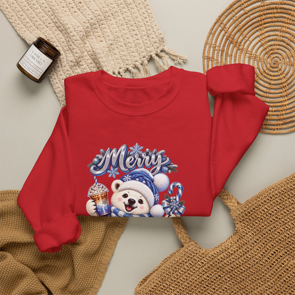 Christmas Bear Sweatshirt — Merry Christmas Blue Holiday Crewneck