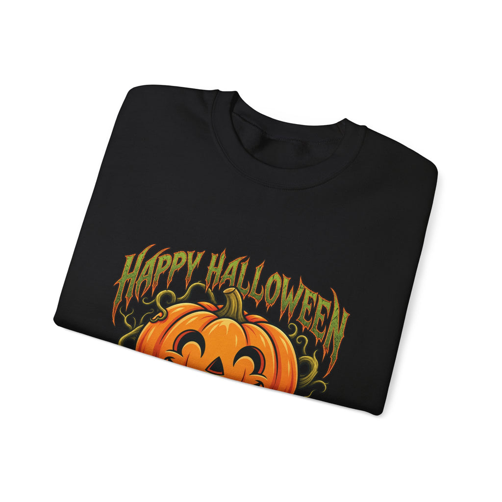 Halloween Pumpkin Crewneck Sweatshirt – "Happy Halloween" Jack-O'-Lantern Graphic