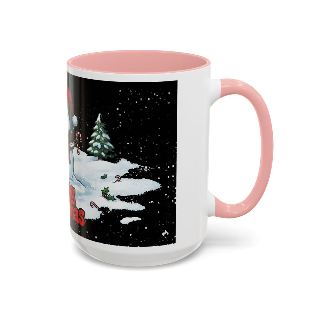 Merry Christmas Snowman Accent Coffee Mug — Festive Holiday 11/15oz