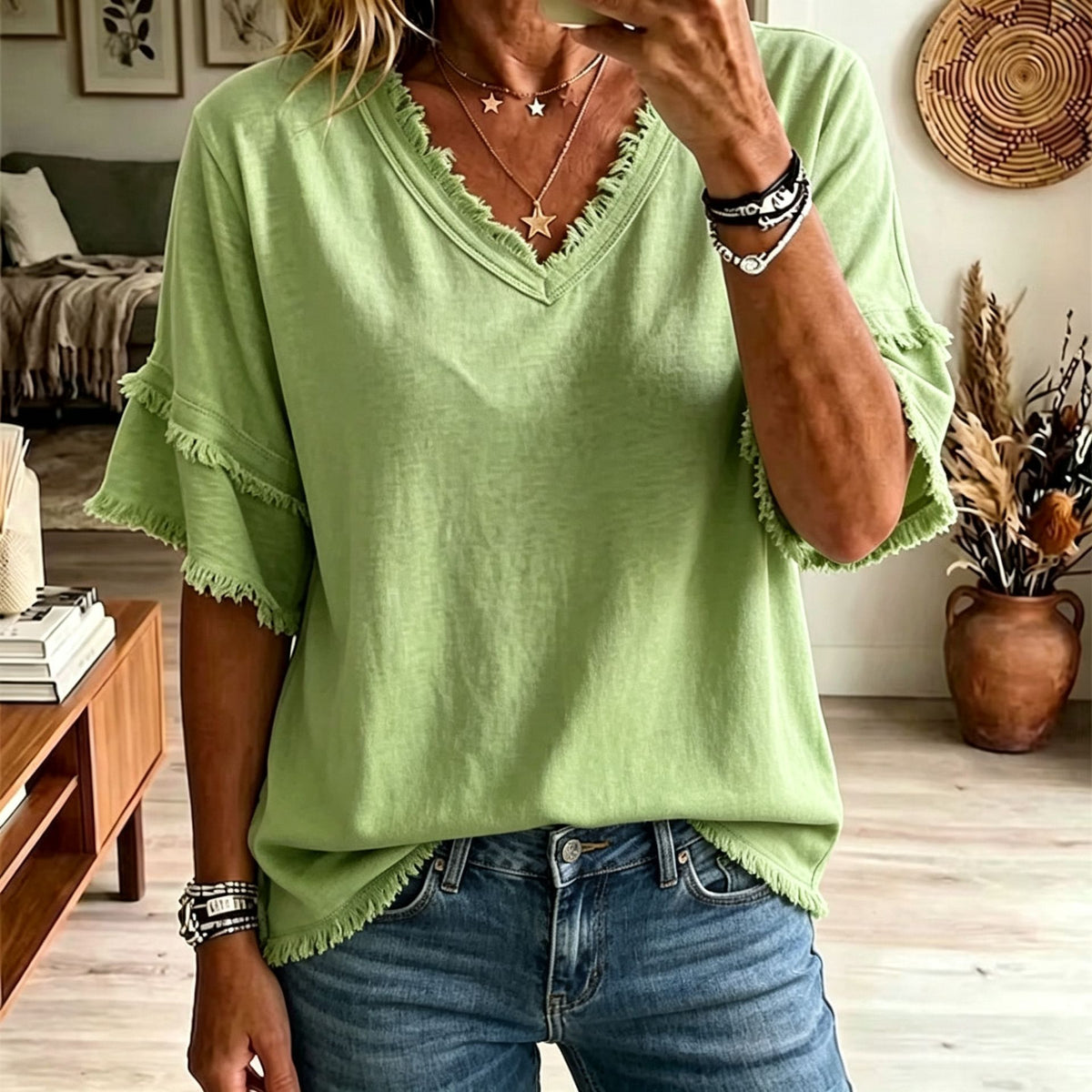 Womens V-Neck Short Sleeve Pullover Shirt