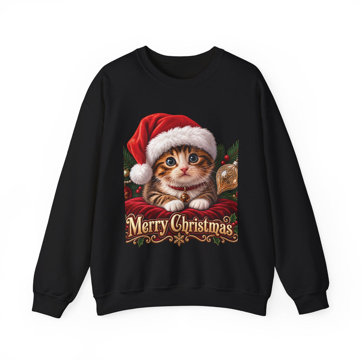 Christmas Kitten Crewneck Sweatshirt — "Merry Christmas" Holiday Cat Sweater
