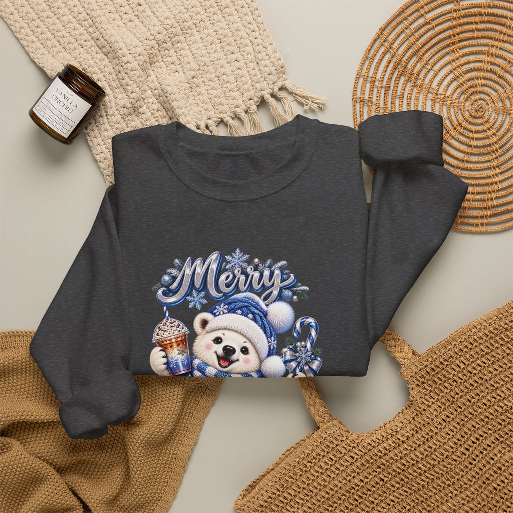 Christmas Bear Sweatshirt — Merry Christmas Blue Holiday Crewneck