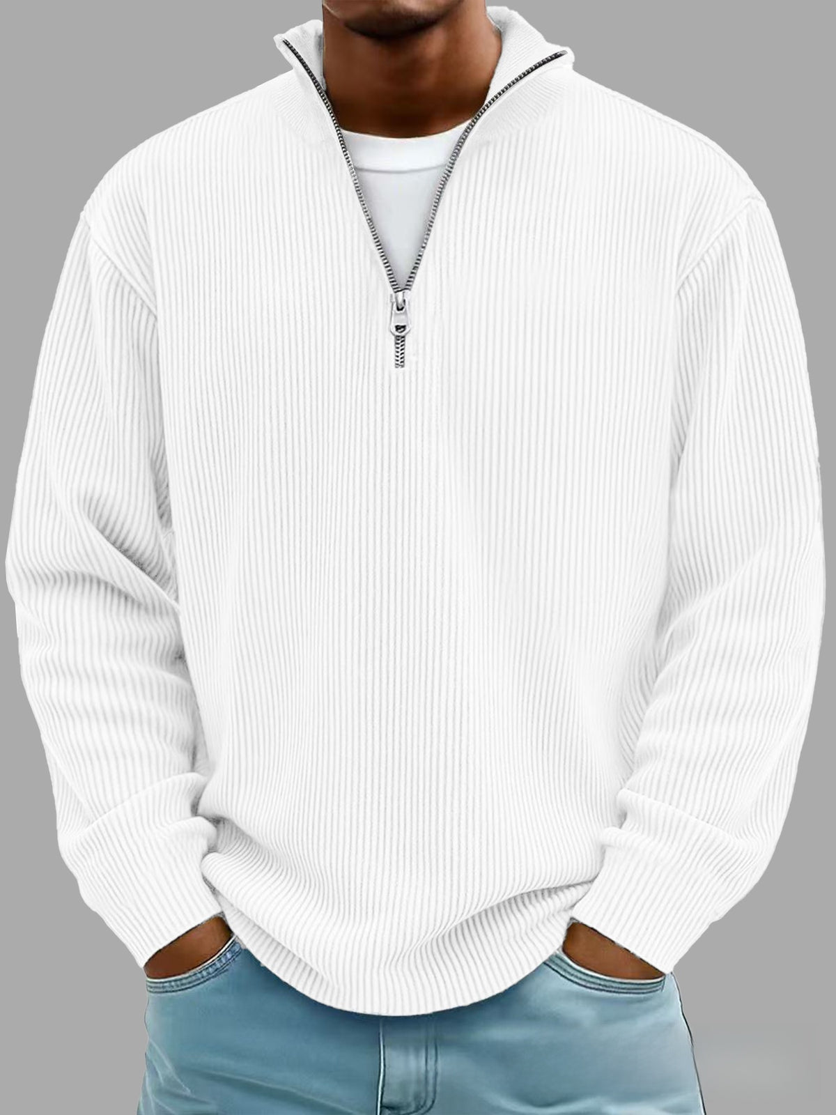 Casual stand collar zipper corduroy long sleeves