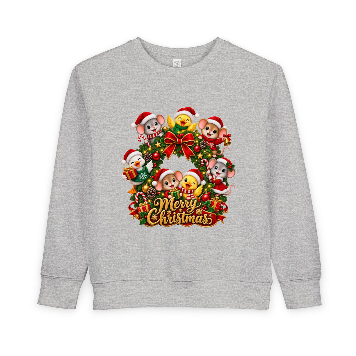 Toddler Sweatshirt — Merry Christmas Animal Wreath Holiday Crewneck