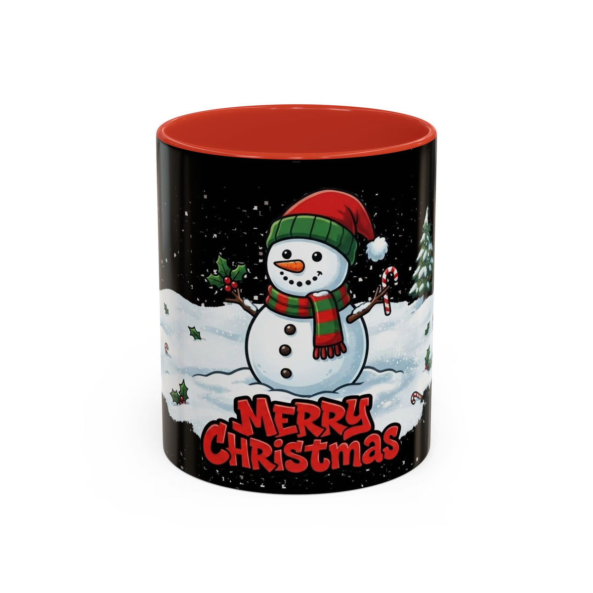 Merry Christmas Snowman Accent Coffee Mug — Festive Holiday 11/15oz