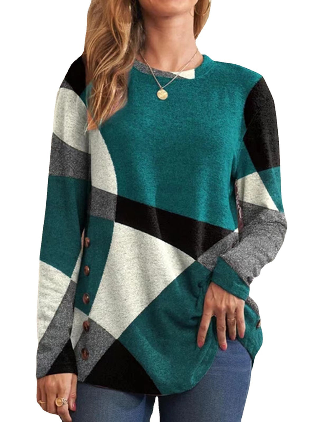 Womens French Cashmere Blend Printed Long Sleeve T-shirt