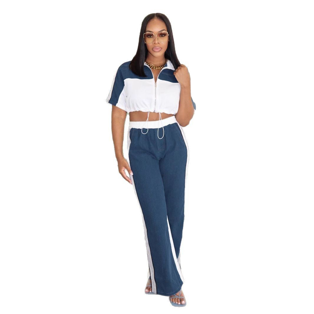 Cowboy wide-leg pants two-piece set